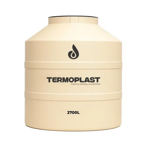 Tanque de agua Termoplast de 2700 litros color Arena con logo impreso y tapa superior